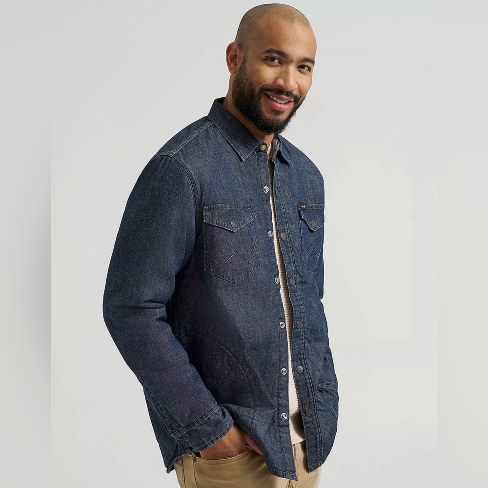 XL WRANGLER MEN'S PRINTED FLEECE LINED DENIM SHIRT JACKET